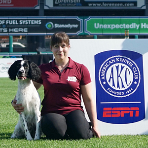 Katherine Ostiguy and her dog Ska at ESPN's Bark in the Park event in 2021.